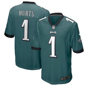 Men's Small Eagles Jalen Hurts Nike Midnight Green Team Game Jersey #1 NFL NWT